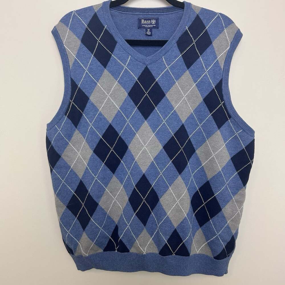 G.H. Bass & Co Sweater Vest Mens Medium Blue Argyle V Neck Knit Golf
